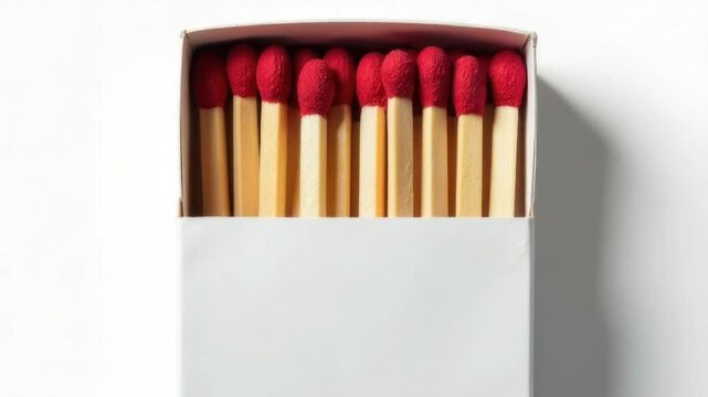 A simple box of matches placed on a clean white surface