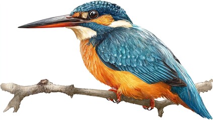 Obraz premium Realistic Vector Illustration of a Beautiful Kingfisher Bird Perched on a Branch