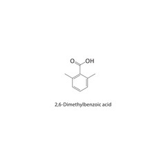 2,6-Dimethylbenzoic acid skeletal structure. Benzoic Acid compound schematic illustration. Simple diagram, chemical formula.