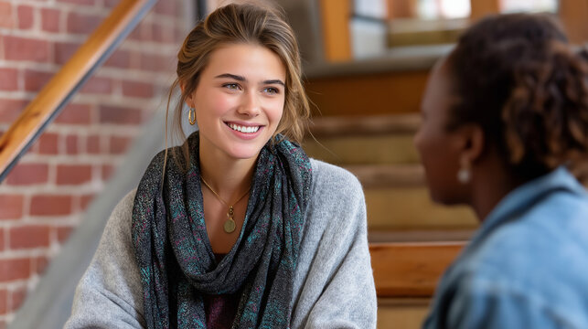 Student Consults Counselor on Campus in Supportive Environment
