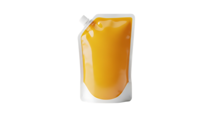 A single squeeze pouch of yellow fruit puree, perfect for a baby or toddler snack isolated on transparent background, showcasing healthy and convenient nutrition