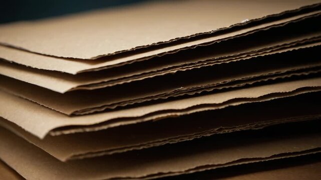 A stack of brown paper packages sitting on a wooden table, possibly for shipping or storage