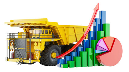 Mining dump truck with growing financial chart. 3D rendering © natatravel