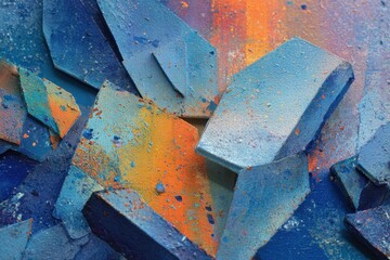 Abstract Textured Art with Broken Geometric Shapes and Vibrant Colors