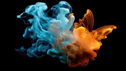 Fototapeta premium Abstract ink swirling in vibrant blue and orange