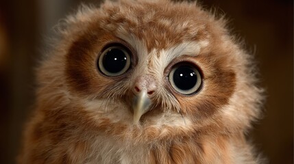 Obraz premium Adorable fluffy owl with large eyes, showcasing its curious expression.