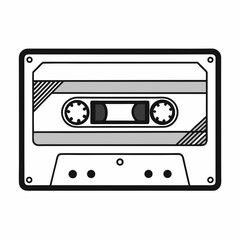 Obraz premium Retro audio cassette tape with reels and tape clearly visible silhouette isolated on white background