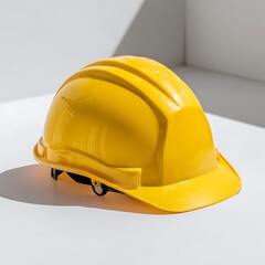 Yellow Hard Hat with Glossy Surface on Plain Studio Backdrop