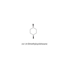 cis-1,4-Dimethylcyclohexane skeletal structure. Cycloalkane compound schematic illustration. Simple diagram, chemical formula.