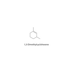 1,3-Dimethylcyclohexene skeletal structure. Cycloalkene compound schematic illustration. Simple diagram, chemical formula.
