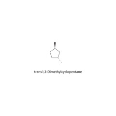 trans-1,3-Dimethylcyclopentane skeletal structure. Cycloalkane compound schematic illustration. Simple diagram, chemical formula. © Basstock