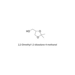 2,2-Dimethyl-1,3-dioxolane-4-methanol skeletal structure. Dioxolane compound schematic illustration. Simple diagram, chemical formula.