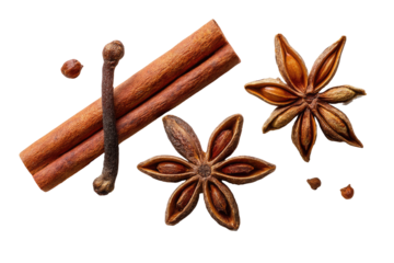 Close-up of cinnamon sticks and star anise spices