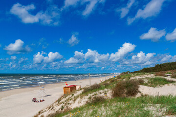 Curonian spit on a sunny summer day. Scenic view of the beach on the Baltic Sea coast in the...