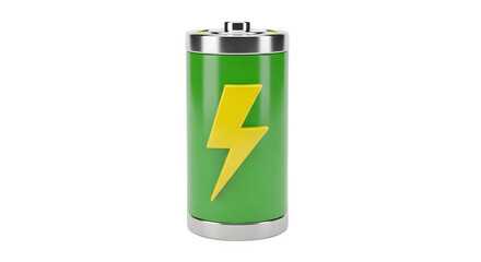 Green energy battery illustration with a lightning bolt symbol, showcasing modern technology and sustainability concepts in a vibrant and dynamic design for eco-friendly initiatives