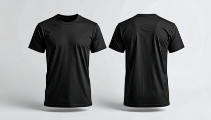 Black T-Shirt Mockup: Front and Back View on a Light Gray Background