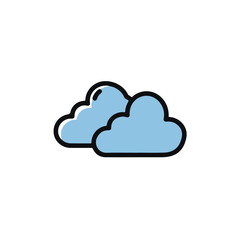 Two fluffy clouds against a simple sky. 