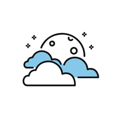 Fototapeta premium A cartoon illustration of the moon behind the clouds with a starry night.