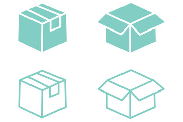 Package box line icon vector set. Containing open cardboard, fast delivery box, container, parcel protection, storage, good packing, Box stack icon. Cargo delivery symbol. Cardboard box parcel storage