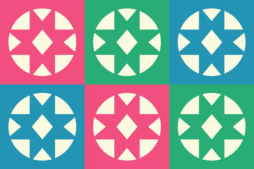 Beautiful geometric background. Figures of different shapes. Tribal form. Flowers. Geometric design. Creative textures. Colorful art. Modern graphic poster. Retro color. Vector illustration
