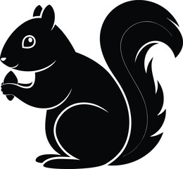Fototapeta premium Black silhouette of a squirrel holding a nut with a fluffy tail white 1