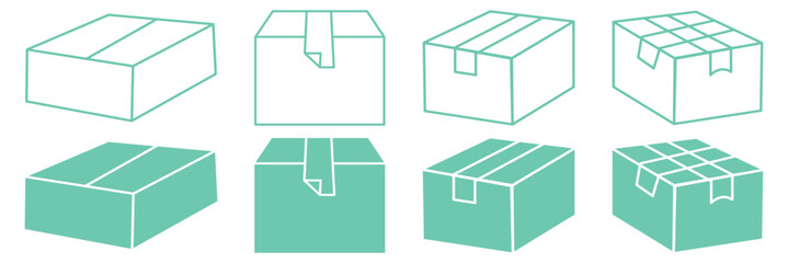 Fototapeta premium Box stack icon. Cargo delivery symbol. Paper and wooden box shipping. cube icon symbol with three blocks. cubic building. Box icons set. Shipping, delivery box or container icons. eps 10
