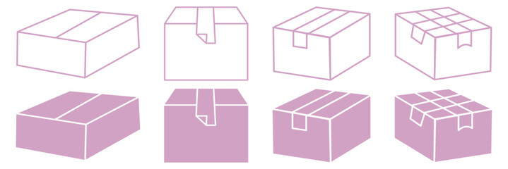 Box stack icon. Cargo delivery symbol. Paper and wooden box shipping. cube icon symbol with three blocks. cubic building. Box icons set. Shipping, delivery box or container icons. eps 10