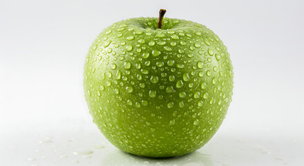 Juicy Green Apple with Water Droplets: Fresh Fruit Photography