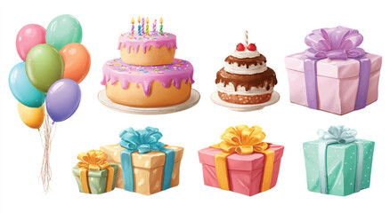 Celebration with Colorful Balloons Cakes and Gift Boxes for a Festive Occasion