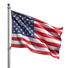 Fototapeta premium American flag waving on a flagpole isolated on transparent background