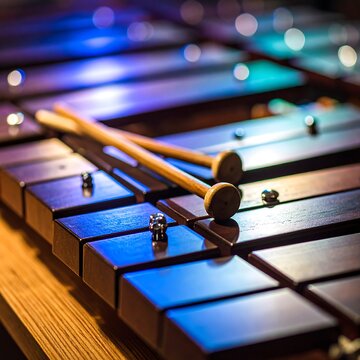 Close-up of xylophone bars and mallets