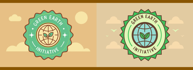 Eco-friendly Green Earth Initiative badge design promoting sustainability and environmental awareness through nature and global responsibility