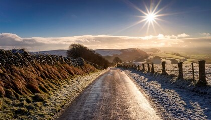 exmoor lane in winter sunshine