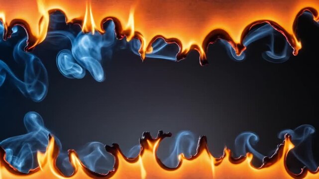 Burning Paper Edge Revealing Dark Background with Drifting Smoke
