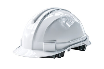 Fototapeta premium High-angle, full shot of a glossy white safety helmet. Protective headgear, modern design