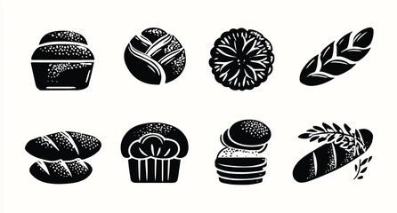 Elegant Black and White Bread and Pastry Vector Illustration for Bakery Themed Designs and Creative Projects