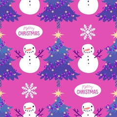 Christmas cartoon ice seamless snowman pattern for wrapping paper and fabrics
