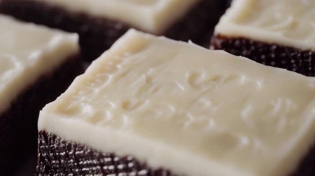 Close-up shot of sweet treats with creamy white frosting, ideal for food or dessert photography