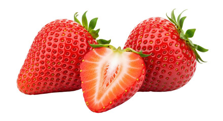 Isolated Three Strawberries with Half