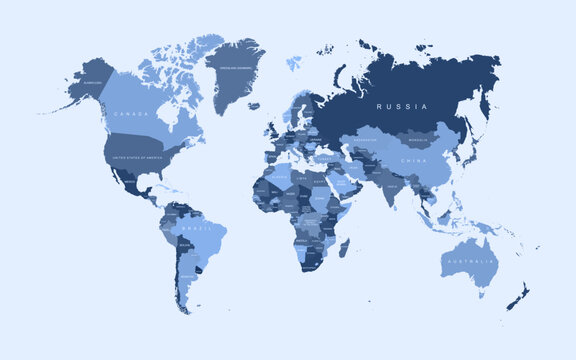 World map vector aesthetic color states border geography continent global business travel flat graphic earth globe planet worldwide vector illustration country name text