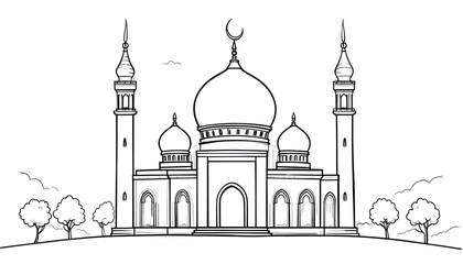 Lineart of mosque for coloring