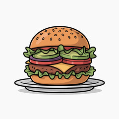 Vector Illustration of a Vegan Burger on a Plate