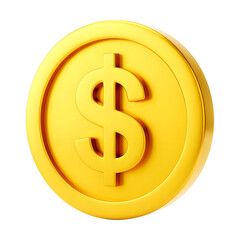 Obraz premium A single golden coin with a prominent dollar sign centered on its surface isolated on transparent background