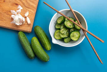 Fresh cucumber salad with dill and sesame seeds