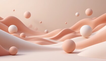 Minimalist Pastel 3D Landscape with Organic Shapes and Spheres in Soft Contemporary Aesthetic,