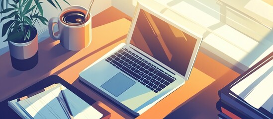 Obraz premium Laptop, Coffee, Notebook, Workspace