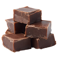 Chocolate fudge squares stack on isolated background