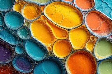 Fototapeta premium Colorful abstract composition featuring vibrant psychedelic bubbles and fluid shapes, creating a mesmerizing visual experience with dynamic textures and captivating hues