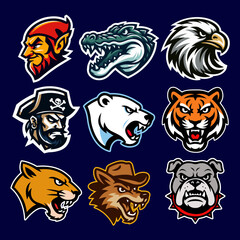 Obraz premium High School Sports Mascot Logo Vector Icon Set: Dynamic Team Emblems for Branding & Merchandise