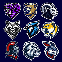 High School Sports Mascot Logo Vector Icon Set: Dynamic Team Emblems for Branding & Merchandise